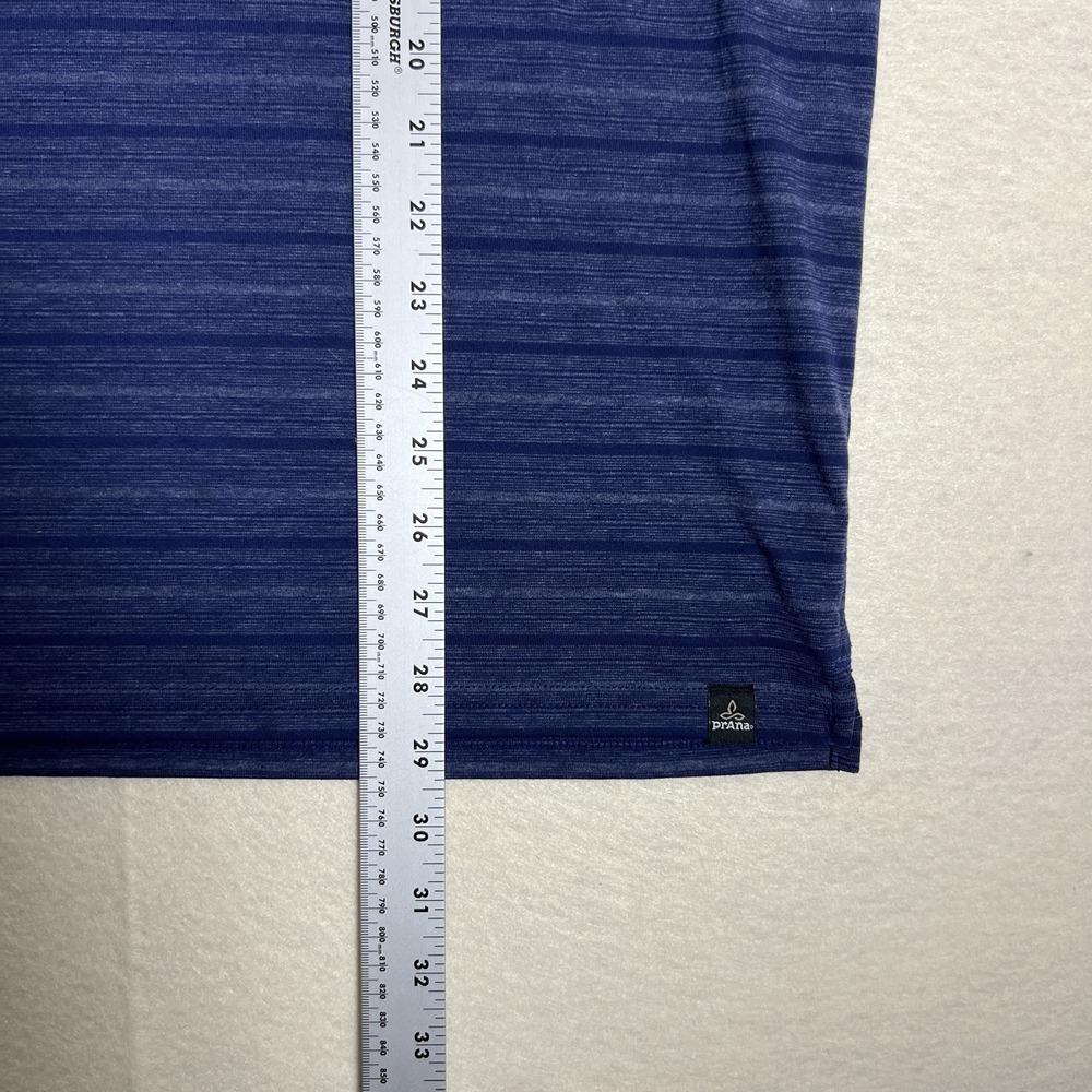 PrAna Polo Shirt Men's Heathered Blue‎ Striped Breathe Size Large - Picture 6 of 7